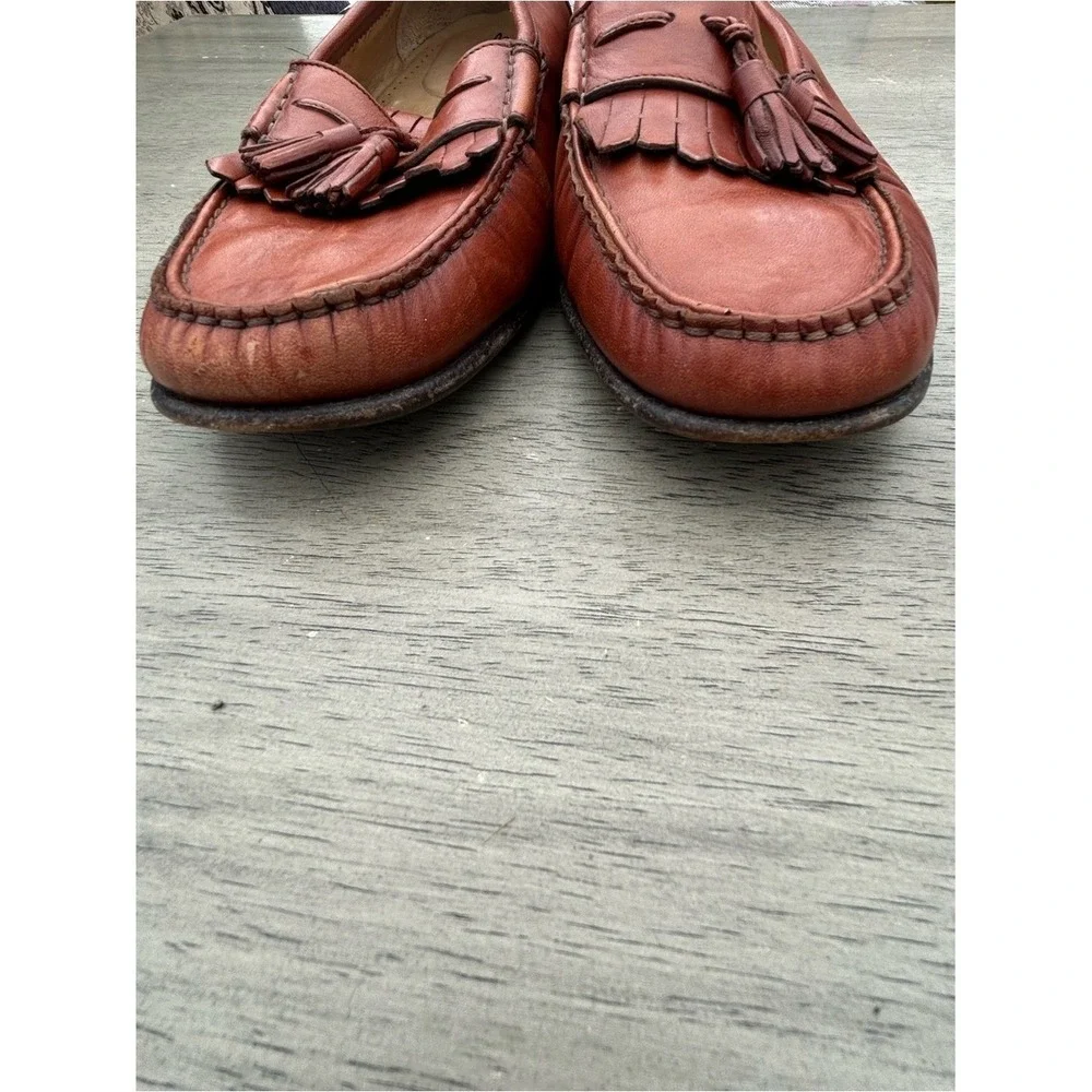 Santoni Tassel Kiltie Loafers Women 11 D Brown Leather Vero Cuoio Made In Italy
